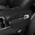 NBTEPEM Black Center Console Cover, Sporty Leather Armrest Cover Cushion with 2 Storage Pockets, Universal Auto Middle Console Protector, Car Interior Accessories for Most SUV, Truck, Sedan Vehicles
