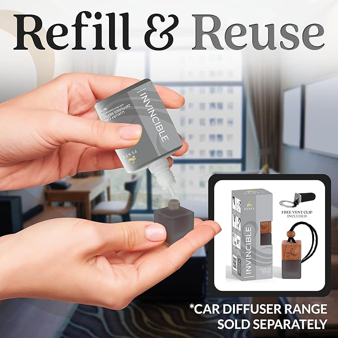Invincible Car Air Fresheners (Refill) | Affordable Air Fresheners for Men | 50ml Car Diffuser Refill | 3 Months Freshener Long Lasting | Gift-Ready Women's Car Pefume by Perfa