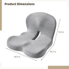 OMISTAR Car Seat Cushion with Ergonomic Design, Memory Foam Seat Cushion for Lumbar Support, Breathable Fabric, Non-Slip, Ideal for Car and Office Use, 15.7 x 16.9 x 11.4 in, Gray
