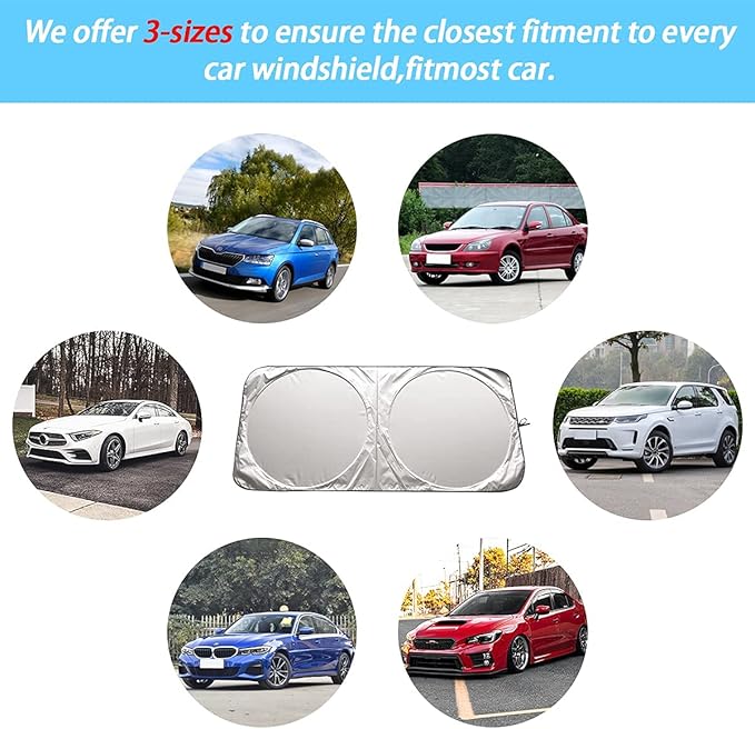 Foldable Windshield Sun Shade, Bonus Steering Wheel Sun Shield to Block UV Rays Keep Your Vehicle Cooler, Easy to Use Car Interior Accessories (X-Large)