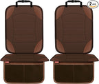 Sinvitron Car Seat Protector for Child Car Seat - Waterproof Non-Slip Leather Mat with 2 Mesh Pockets, Universal Seat Cover for Baby, Pets & Vehicles(2-Pack, Brown)