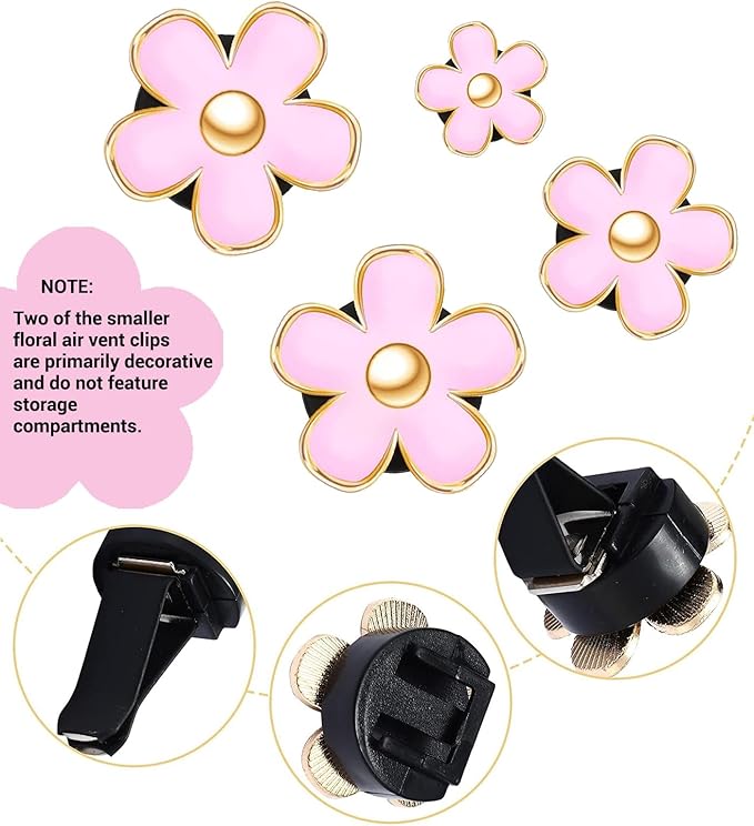 Daisy Flower Car Air Freshener Vent Clips, 4 Pcs Cute Car Accessories for Women Interior, Girly Decor Essentials, Truck Accessories, for Bathroom Office Pet Houses (Pink, 3.1cm 2.9cm 2.2cm 1.6cm)