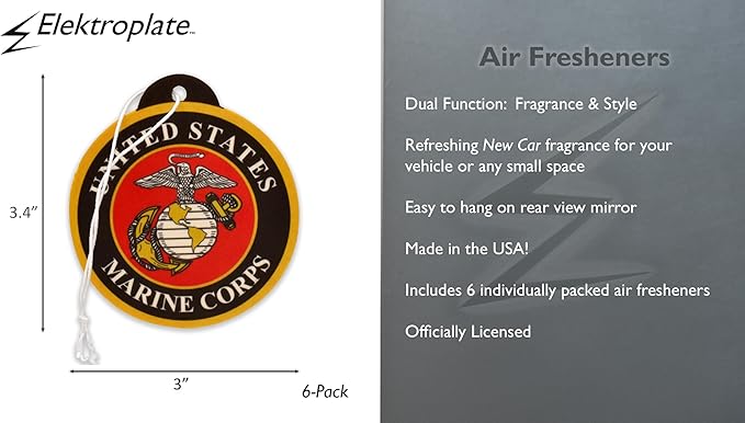 Elektroplate Officially Licensed United States Marine Corps Automotive Air Fresheners for Vehicles | New Car Scent (6-Pack) | Made in the USA