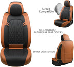 Leather Car Seat Covers,Car Seat Protector Waterproof,Seat Covers Full Set, Car Seat Protectors 5 Seats,Automotive Seat Covers Fit Most Cars Black&Brown