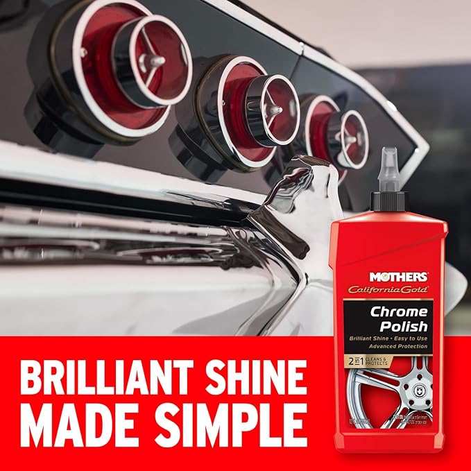Mothers California Gold Chrome Polish, 12 oz. — Cleans & Brightens Chrome Bumpers, Wheels, Trim & Accessories, Protects Against Fingerprints, Rust & Corrosion, Safe on Glass & Mirrors (05212)
