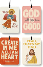 Funny Jesus Christian Car Air Freshener 4 Pcs Coconut Scented, Christian Faith Car Accessories Mirror Decor for Women, Religious Angel Hanging Air Freshener for Cars Closet Drawer Books