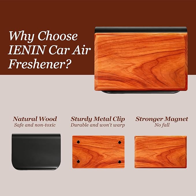 Car Air Freshener - Wooden Air Freshener-Teak Amber Cabana Variety Scent Refill - Long Lasting Natural Car Fresheners - Clip Included