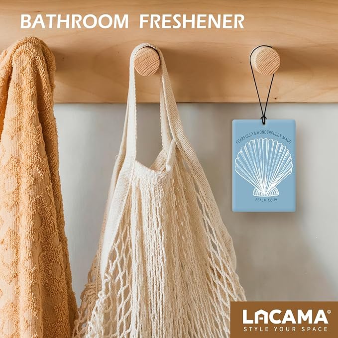 Lacama Retro Blue Beach Christian Car Air Freshener 3Pcs, Coastal Beach Shell Bible Verse Cars Scents Air Freshener for Women Girl Gifts, Preppy Christian Car Accessories Interior Mirror Decor Hanging