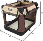 EliteField 4-Door Folding Soft Dog Crate with Curtains, Carrying Bag and Fleece Bed (2 Year Warranty), Indoor & Outdoor Pet Home (36" L x 24" W x 28" H, Brown+Beige)