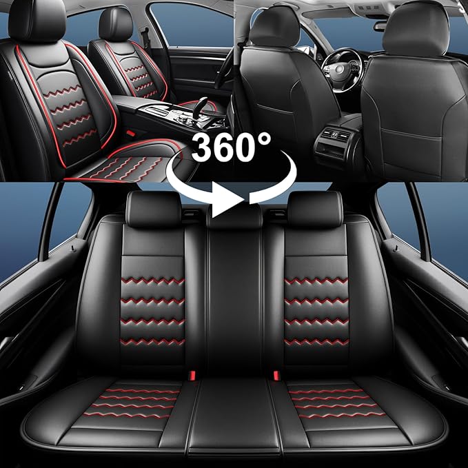 CX-90 Car Seat Covers Fit for Mazda CX-90 2007-2026, Full Coverage Premium Leather Waterproof Breathable Seat Covers Full Set, Automotive Seat Protectors, Airbag Compatible(5 Seats, Black Red)