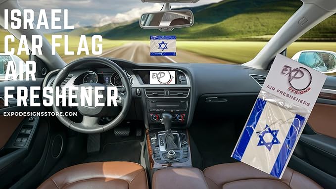 Car Air Freshener Israel Flag - Automotive Air Freshener - Blue and White - Squash Scent - 3 Pack - 0.1 Fl Oz - 37 Sq Ft Coverage