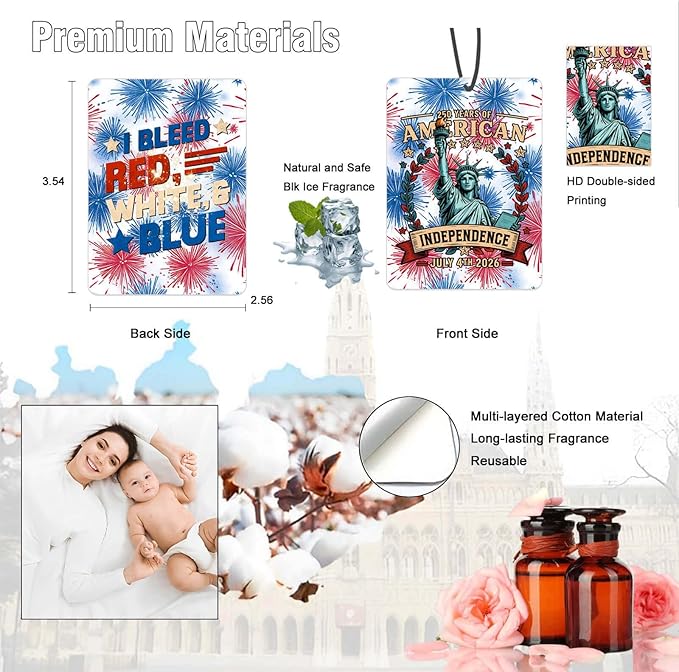 Car Air Fresheners USA 250th Anniversary Ornament Merchandise, Hanging Car Accessories Interior for 250 Year Party Decor American Patriotic Collectors US Citizens 4th of July Decorations Gifts