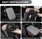 Upgraded Car Center Console Cover Fit for Camry Faux Leather Car Armrest Cover Cushion with 2 Storage Bags,Car Armrest Storage Box Interior Accessories(Grey&Whiteline)