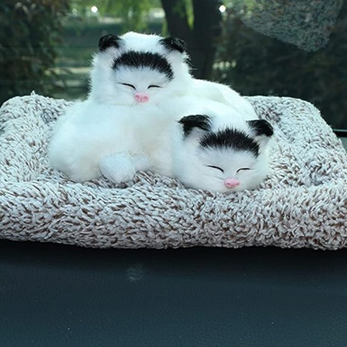 Walbest Cute Sleeping Cat Car Bamboo Charcoal Air Purifying Bags - Fluff Kitten Ornament Charcoal Bags Odor Absorber for Car Dashboard Decorations White
