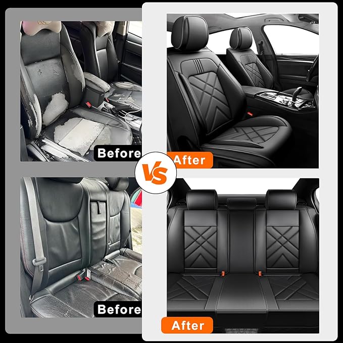 CX-90 Car Seat Covers Custom Fit for Mazda CX-90 2007-2026, Full Coverage Premium Leather Waterproof Breathable Seat Cover Full Set, Automotive Seat Protectors, Airbag Compatible(5 Seats Black)