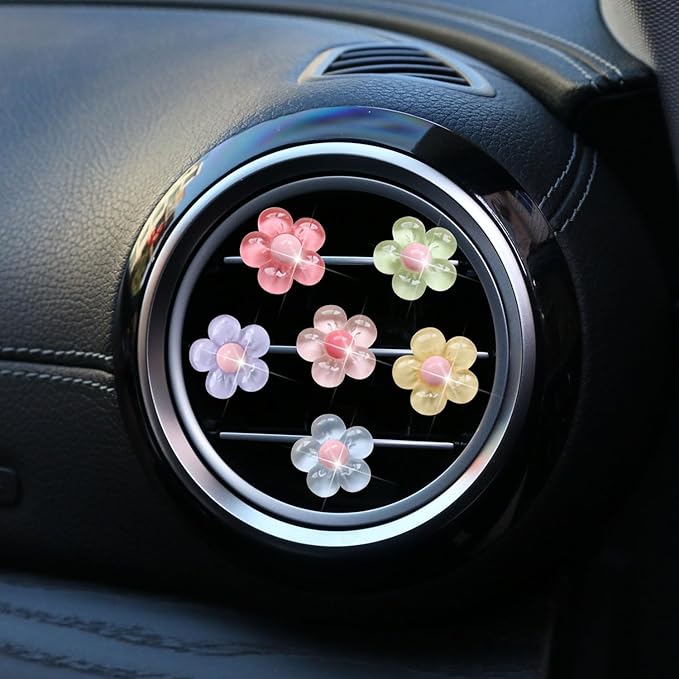 6Pcs Multicolor Pentapetal Flower Car Accessories for Women, Flower Cars Air Vent Clips Air Conditioner Outlet Decoration Car Interior Decor Charm, Air Fresheners Interior Accessories