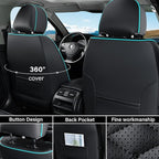 Coverado Leather Seat Covers, Car Seat Covers Full Set, Nappa Leather Seat Covers for Cars, Car Seat Protector Waterproof, Black Car Seat Cover, Universal Seat Cover Fit for Most Cars(Black&Blue)