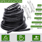 Sewer Jetter Kit 50FT for Pressure Washer, 5800PSI Drain Cleaner Hose 1/4 Inch NPT, Corner, Rotating & Button Nose Sewer Jetting Nozzle with Spanner Waterproof Tape Pearl Corsage Pin