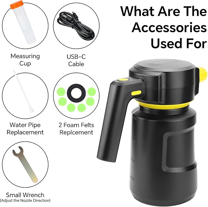 Electric Car Foam Sprayer 2L Cordless Foam Cannon Battery Powered Foam Gun Car Wash Sprayer 4500Mah USB C Rechargeable