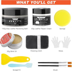 Leather Recoloring Balm Grey, Mink Oil Leather Conditioner & Leather Filler Cream, Leather Repair Kit for Furniture,Vinyl Repair Kit Restore Couches, Car Seats, Purse, Scratch, Peeling, Burn Holes