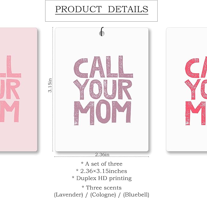 Mancheng-zi Funny Call Your Mom College Dorm Air Freshener 3Pcs, Back to School College Girls Gifts Air Freshener Hanging for Dorm Cars Closet Drawer or Books, Pink Funny Dorm Decor