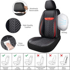 PU Leather Car Seat Covers Full Set – Waterproof seat Cover for Cars，3D Foam Support Automotive seat Covers ，Airbag Compatible, Universal Fit for Cars SUVs Trucks Sedans（Black/Red）