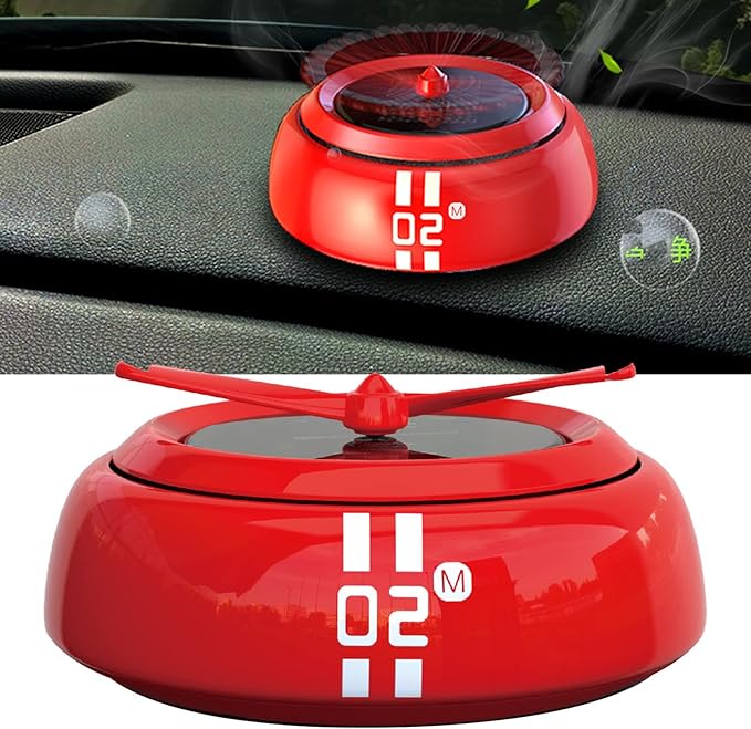 PerGar Car Air Freshener, Solar Energy Rotating Cologne, Autorotation Propeller Design Strong Metal Car Aromatherapy Diffuser Interior Decoration Accessories Diffuser for Vehicle(Red)