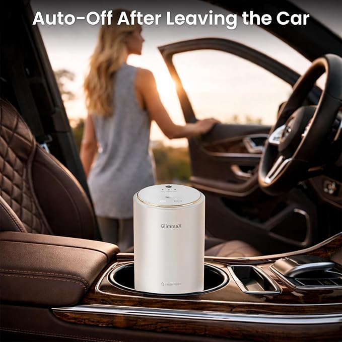 Smart Car Air Fresheners, New Smell Experience by Ultrasonic Mist, Auto On/Off, Natural Fragrance, 3 Adjustable Rechargeable Aroma Diffuser with Built-in Battery, Long Lasting Premium Scent