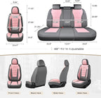 Coverado Car Seat Covers Full Set, Nappa Leather Seat Covers for Cars, Car Seat Protector Car Seat Cushion, Front and Back Seat Protectors Cushions Universal Fit for Most Cars Vehicles(Gray&Pink)