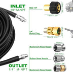 West Bay 150FT Sewer Jetter Kit for Pressure Washer, 5800PSI Drain Cleaner Hose 1/4 Inch NPT, Corner, Rotating and Button Nose Sewer Jetting Nozzle Waterproof Tape Pearl Corsage Pin with 2Pcs Spanner