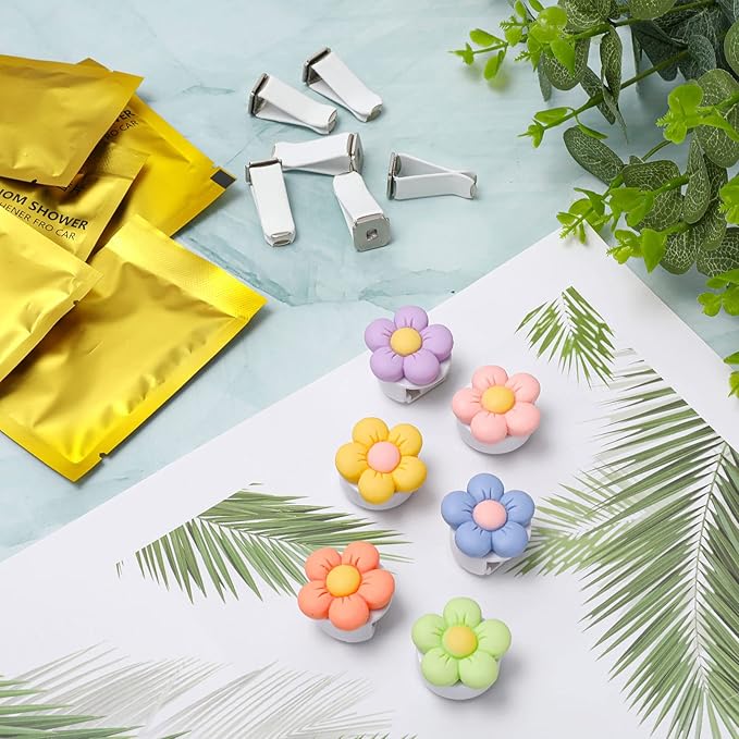 6 Pieces Flowers Car Air Vent Clips with Fragrance Pads Colorful Daisy Flower Car Air Freshener Groovy Retro Hippie Flowers Air Vent Decorations Cute Car Diffuser Accessories Car Interior Decor