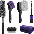 YeewayVeh 6Pcs Car Wheel & Tire Brush Kit, Professional Wheel Detailing Kit with Scratch-Free Rim Brush, Tire Brushes, Detailing Brush, Microfiber Towel & Tire Shine Applicator Pad, Vibrant Purple