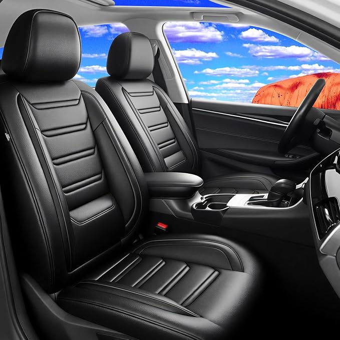 Fit RAV4 Car Seat Covers for Select Toyota RAV 4 2013-2026 /RAV4 Hybrid - Premium Full Coverage Leather, Airbag Compatible, Waterproof & All Weather Seat Cushion Protector, Full Set, Black