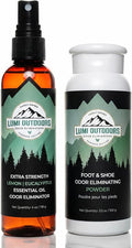 Lumi Outdoors Natural Shoe Deodorizer Spray and Foot Powder Bundle - Lemon Eucalyptus and Foot Powder