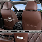 Coverado Car Seat Covers Full Set, Luxury Faux Leather Waterproof Seat Cover, Front and Back Car Seat Protector, Universal 5 Seat Leather Seat Cushion, Carseat Cover Fit Most Cars, Coffee