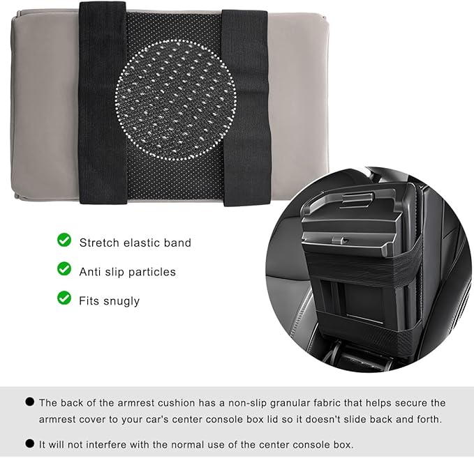 Car Center Console Armrest Pillow, 14"×8.3" Waterproof Leather Armrest Box Cover with Cup and Phone Holder, Soft Memory Foam Arm Rest Console Pad Protector for SUV Truck (Gray, Glossy)