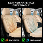Coverado Full Set Leather Car Seat Covers, Waterproof Faux Leather Seat Covers, Beige Car Seat Protectors, 5 Seats, Universal Fit for Most Cars & SUVs-Beige