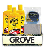 3x Carnauba Wax Liquid by Formula 1 16 oz Bundle with Microfiber Cloth & Microfiber Applicator Pads – Car Wax Polish Provides Cleaning, Protection, and Restoration for Vehicle – Gift Set (5 Items)