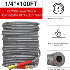 Pressure Washer Hose 100ft 4200PSI with 3/8 Quick Connect, 1/4 Commercial Grade Steel Wire Braided Kink Resistant Power Washer Extension Hose, Flexible Replacement Hose Adapter Set