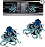2pcs Octopus Car Vent Clips Air Freshener,Blue Car Accessories for Women,Bling Rhinestone Beach Ocean Animal Theme Car Decor,Refillable Car Diffuser