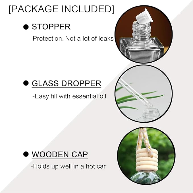 7 Pcs 8ml Hanging Car Air Freshener Diffuser,Empty Black Gradient Glass Essential Diffuser Oil Aromatherapy Fragrance Perfume Pendant Glass Vials with Wooden Caps (Skull, 8ml)