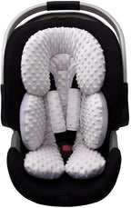 Pro Goleem Infant Car Seat Head Neck Body Support, Ultra-Soft Minky and Microfiber Newborn Car Seat Strap Pads, Perfect for CarSeat, Stroller, 2-in-1 Reversible, for Boys and Girls, Gray