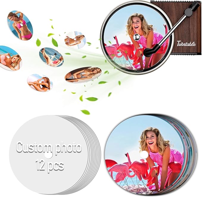 Personalized Custom Car Air Freshener, Double Sided Custom Photo, Record Player Shaped Fragrance Vent Clip, Unique and Cute Car Interior (Customize, Changpian C)