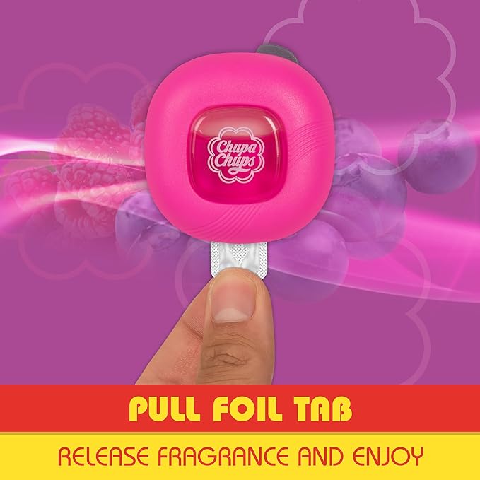 Chupa Chups Car Air Freshener, Tropical Berry - Long Lasting Car Fresheners with Fun Scents, Colorful and Vibrant Air Freshener for Car, Unique Car Freshner Perfume Deodorizer Refresher Fragrance
