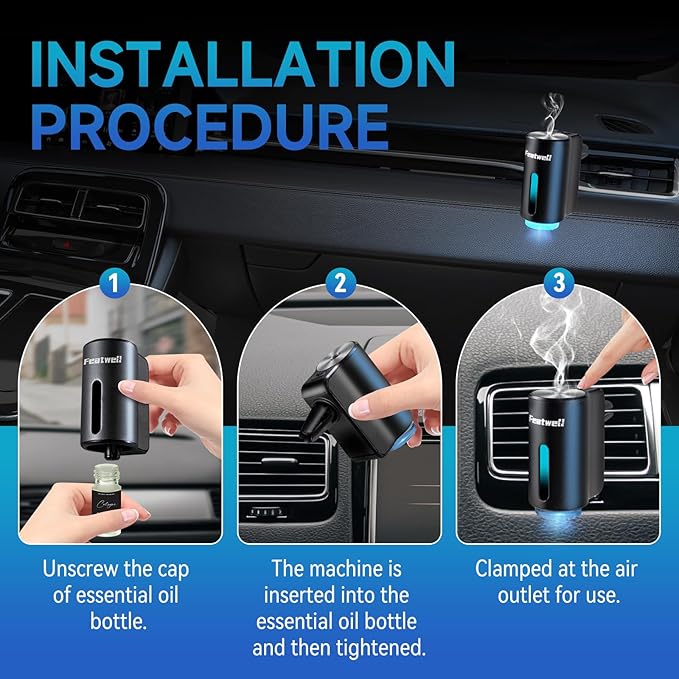 Featwell Car Air Freshener, Air Freshener Diffuser Three Adjustable Modes, Aromatherapy Machine Rechargeable (Black)