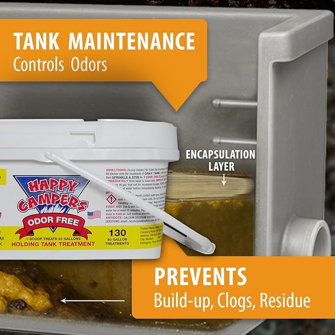 Happy Campers RV Toilet Treatment - Powerful Odor Control, Long-Lasting RV Tank Treatment - Prevents Clogs, Buildup, Sensor Failure - Keeps Holding Tank Clean & Healthy, Odor Free (130 Treatments)