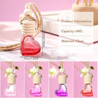 Rtteri 100 Pcs Hanging Car Air Freshener Diffuser Bottles Empty Glass Perfume Diffuser Vials Refillable Oil Aromatherapy Pendant with Wooden Caps and Hanging String for Car Home Office Decor(Heart)