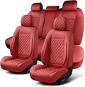 Auto Car Seat Covers Full Set Leather Cushion Protector Breathable Waterproof Seat Cover for Cars Universal Fit (Wine, Full Set Without Headrest)