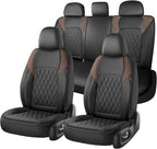 Coverado Leather Seat Covers, Front and Back Seat Covers for Cars, Waterproof Automotive Seat Covers Car Seat Protector Car Seat Cushion Universal Interior Truck Accessories Fit Most Cars Black&Coffee