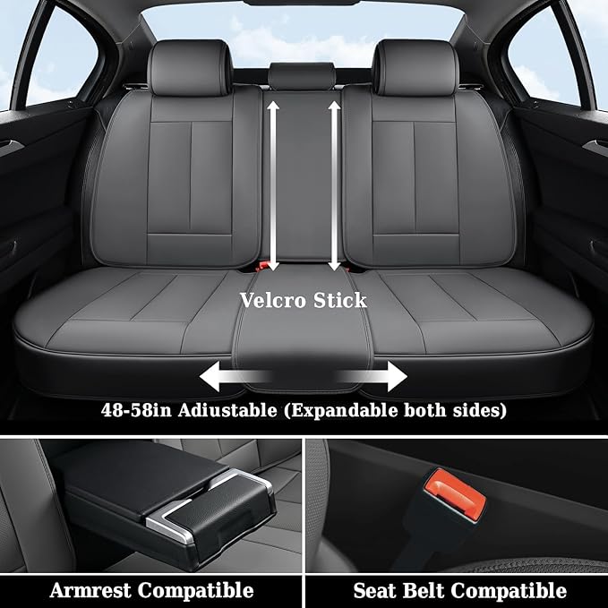Coverado Car Seat Covers Full Set, Luxury Leather Car Seat Cover, Front and Back Seat Covers for Cars, Waterproof Car Seat Protector, Automotive Seat Covers Universal Fit Most Cars(Gray)